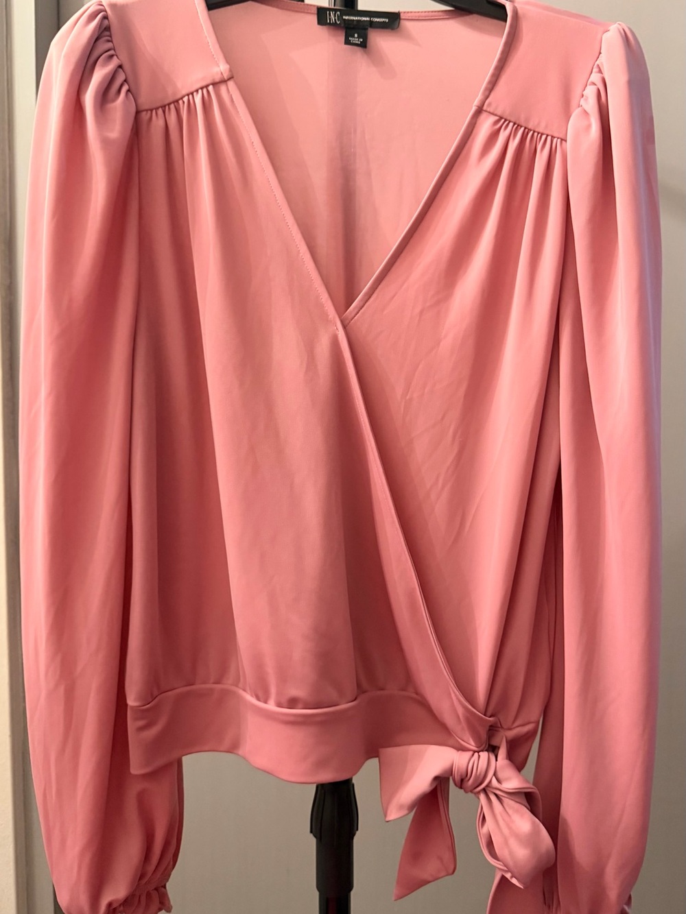 INC International Concepts Rose-Pink Wrap Blouse with Tie Waist